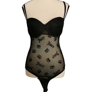 Juicy Couture Sheer Signature Bodysuit with Padded Push Up Bra - Sz L
